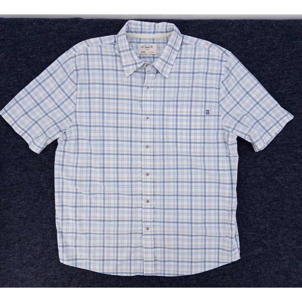 Purnell Plaid Button Up Shirt Mens XL Blue Short Sleeve Stretch Excellent